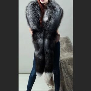 Genuine Saga Fox Fur Stole Wrap Scarf Bolero Jacket Coverup Opera Coat